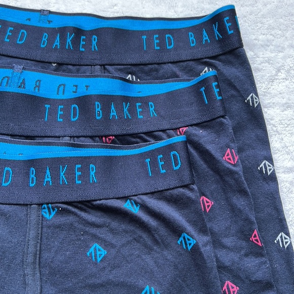 (3) Ted Baker Cotton Stretch Boxer Briefs- Navy Logo Print - Picture 7 of 11